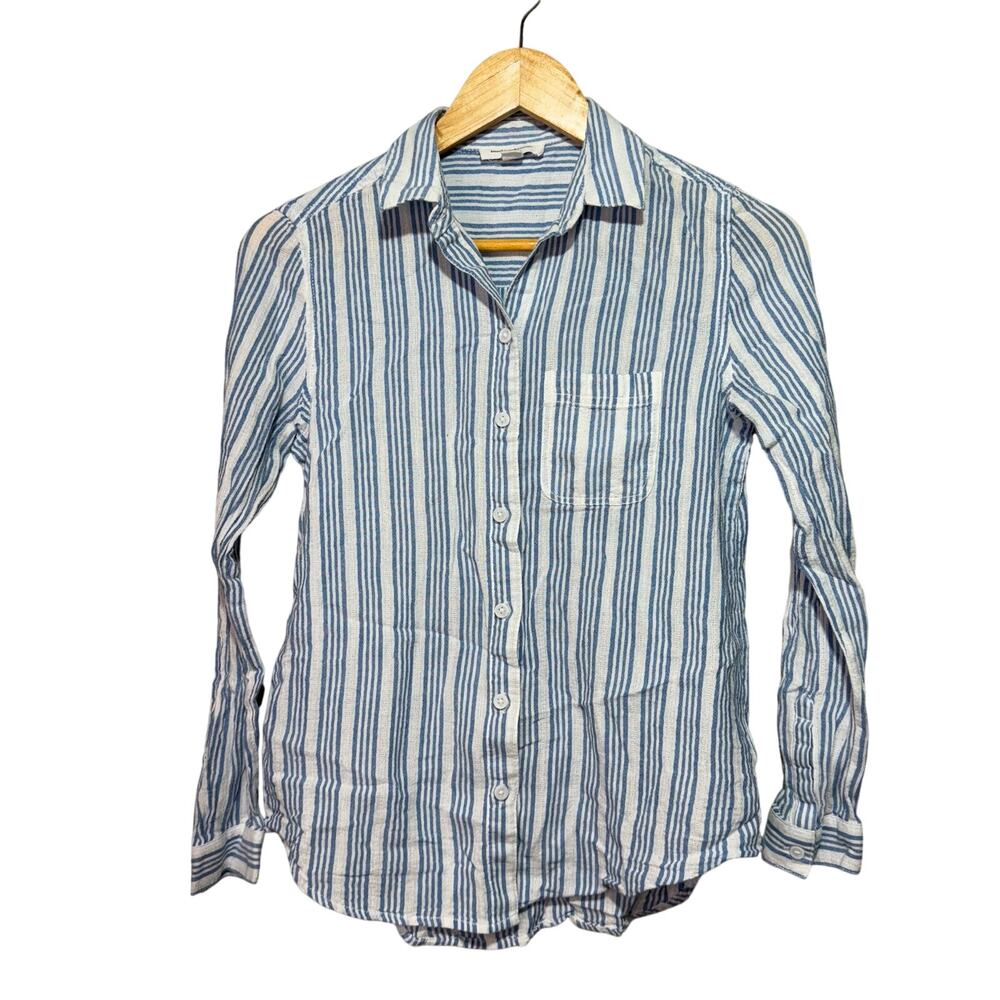 Beachlunchlounge Shirt Women’s Size XS Button-Up Striped Long Sleeve Cotton